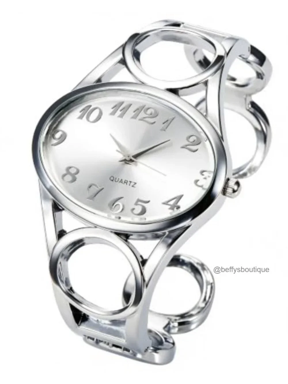 Alloy Bangle Watch for Women Silver Tone Quartz Crystal Cuff Bracelet
